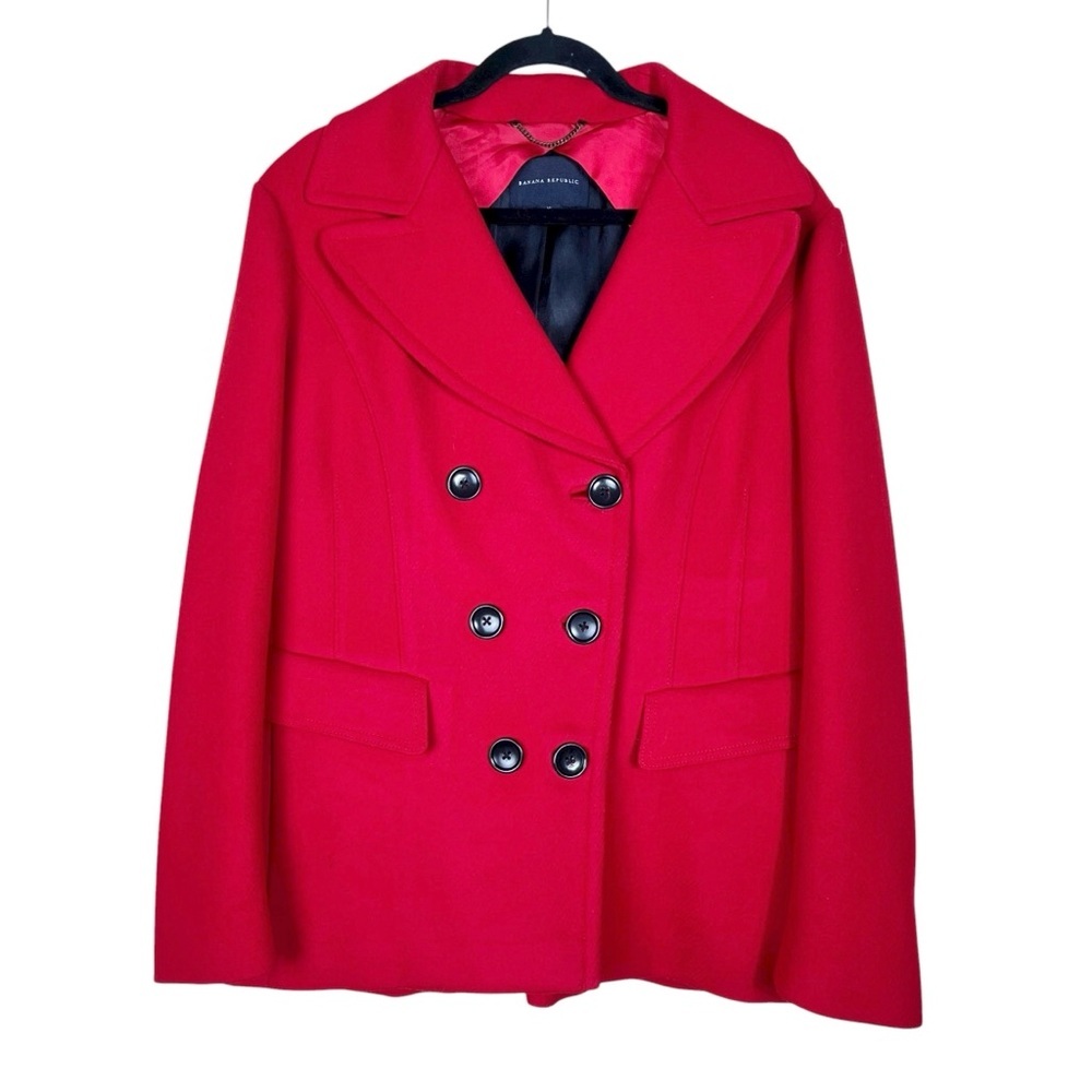 Banana Republic Peacoat Women’s XL Red Wool Cashmere Double Breasted Classic